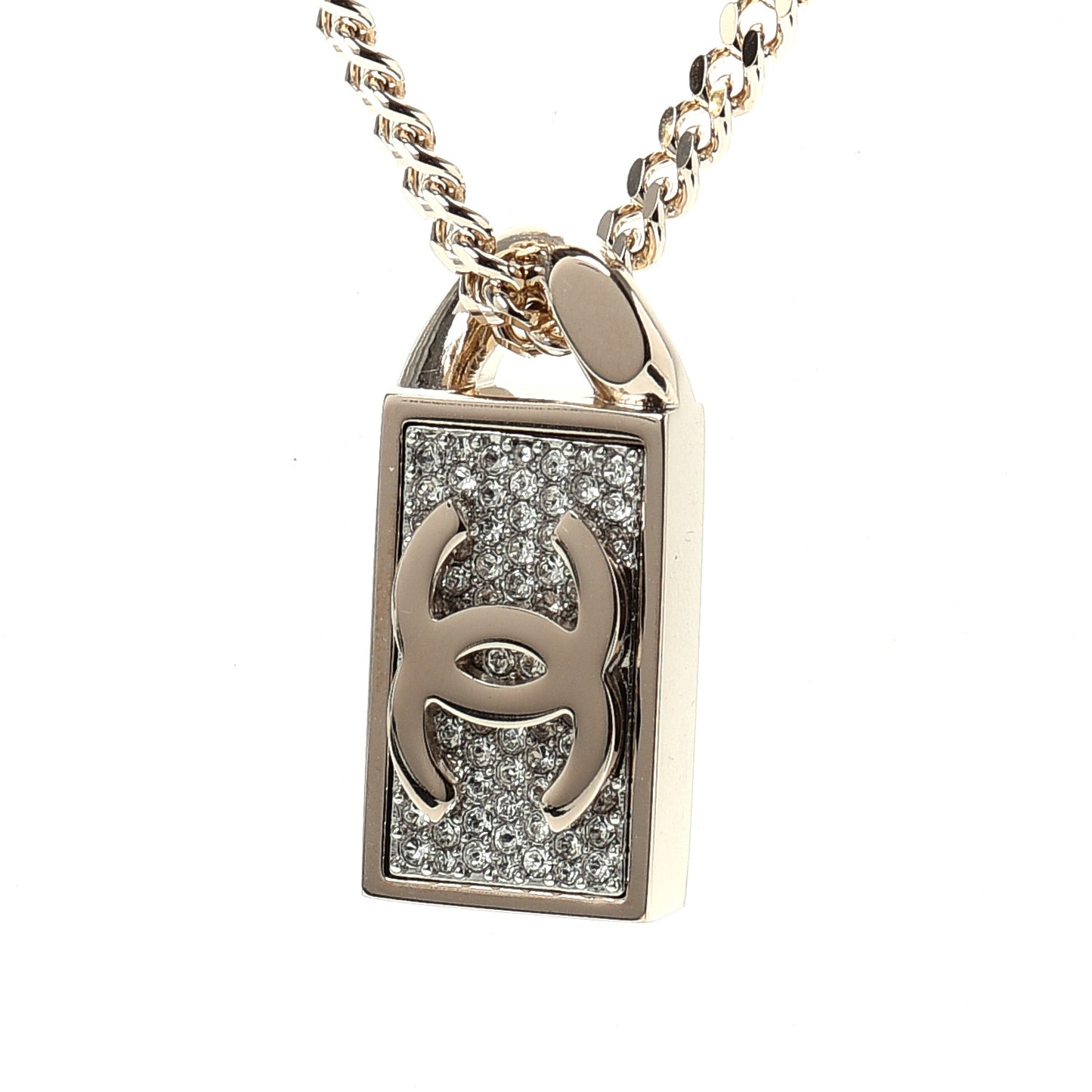 Crystal Dog Tag Chain Necklace Gold