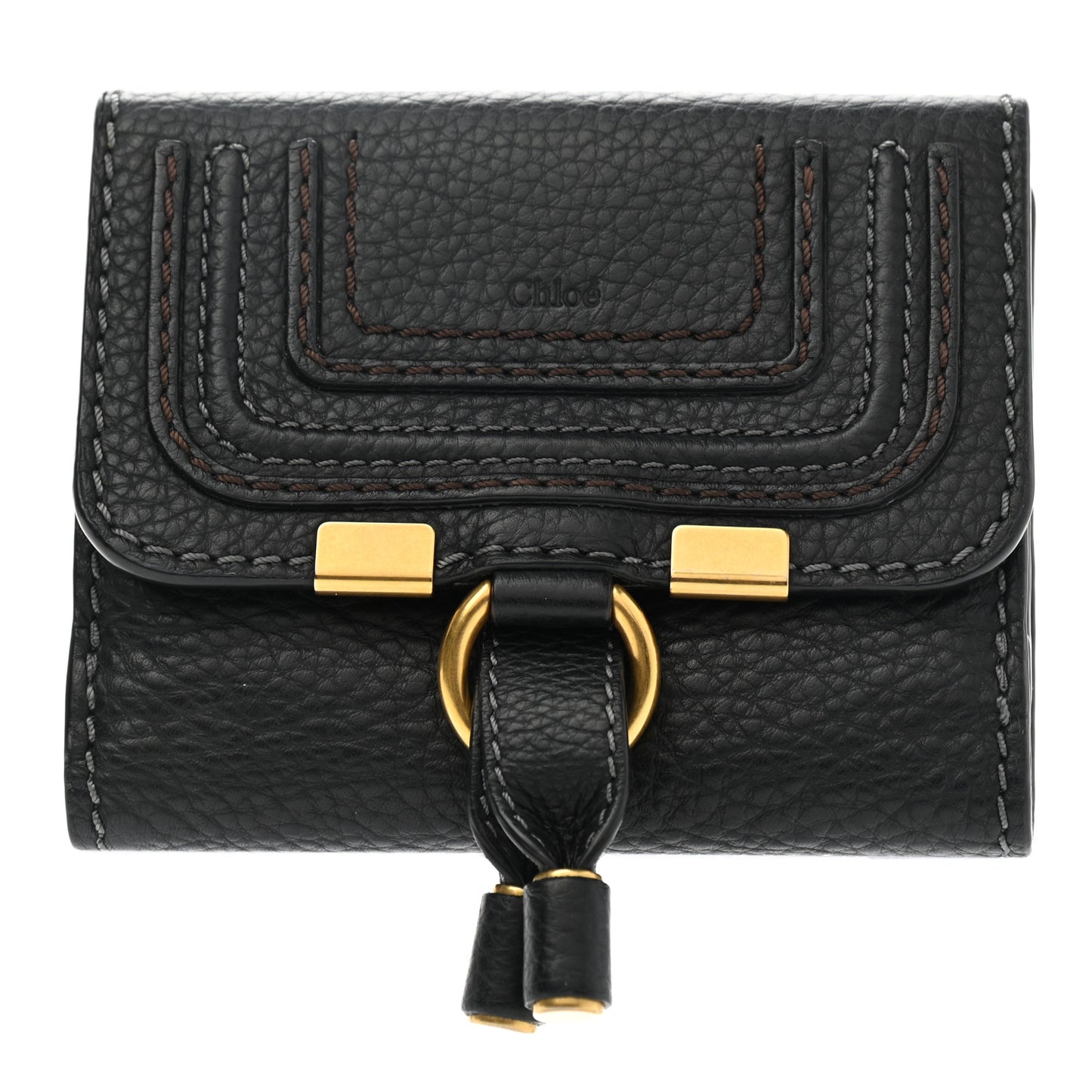 Grained Calfskin Marcie Square Wallet Black
