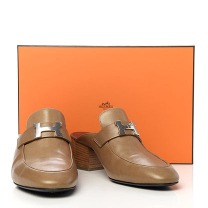 Hermes Goatskin Paradis Mules 38.5 Taupe 10 of 10