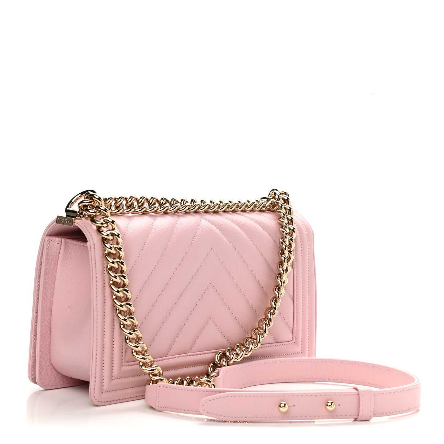 Caviar Chevron Quilted Medium Boy Flap Light Pink