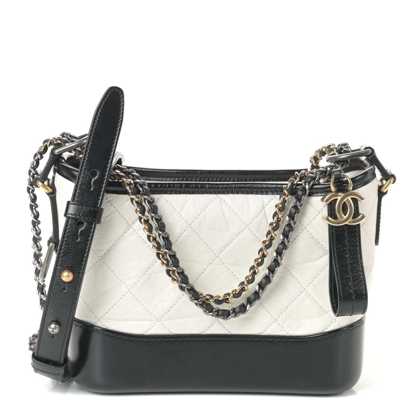 Aged Calfskin Quilted Small Gabrielle Hobo Black White