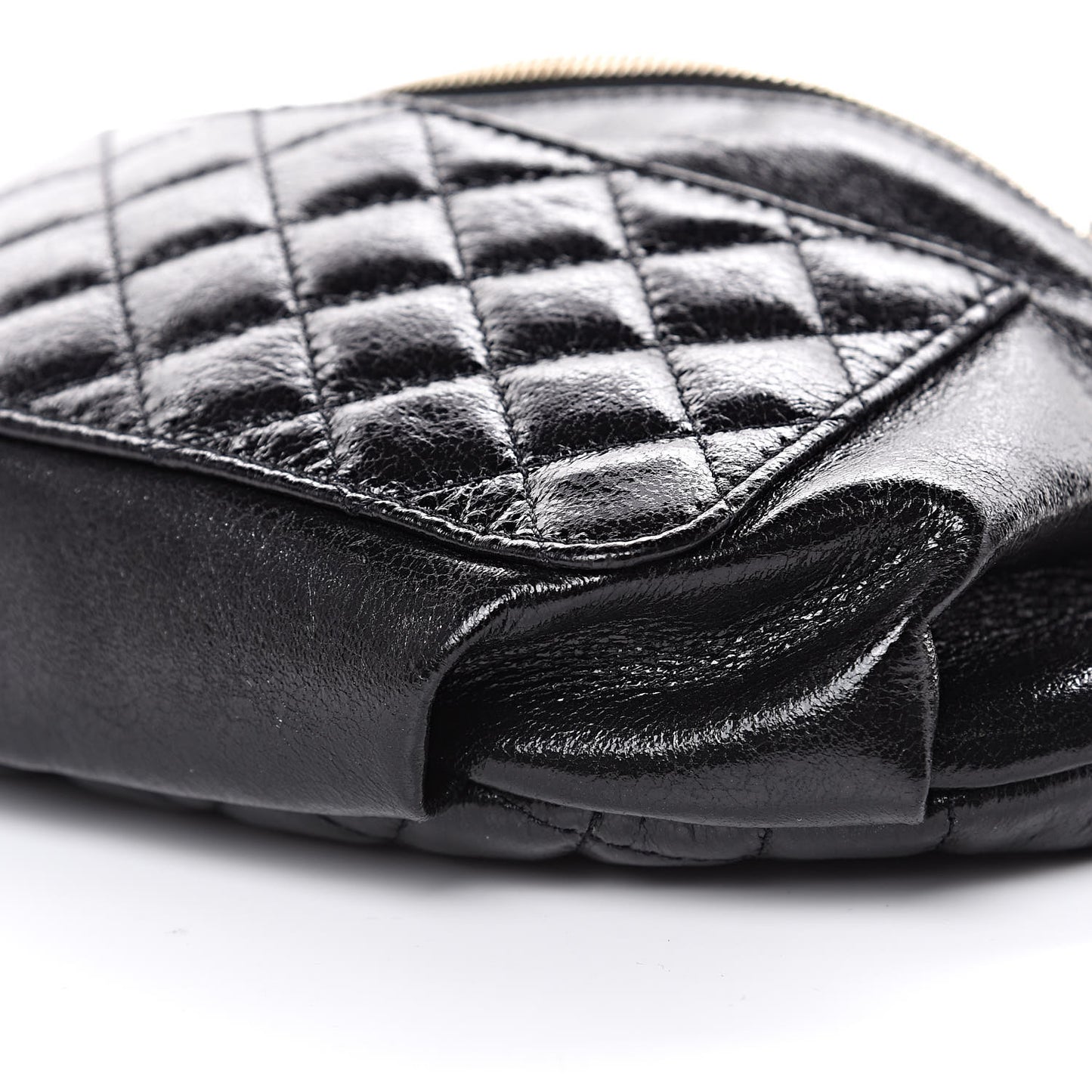 Crumpled Glazed Lambskin Quilted Waist Bag Fanny Pack Black