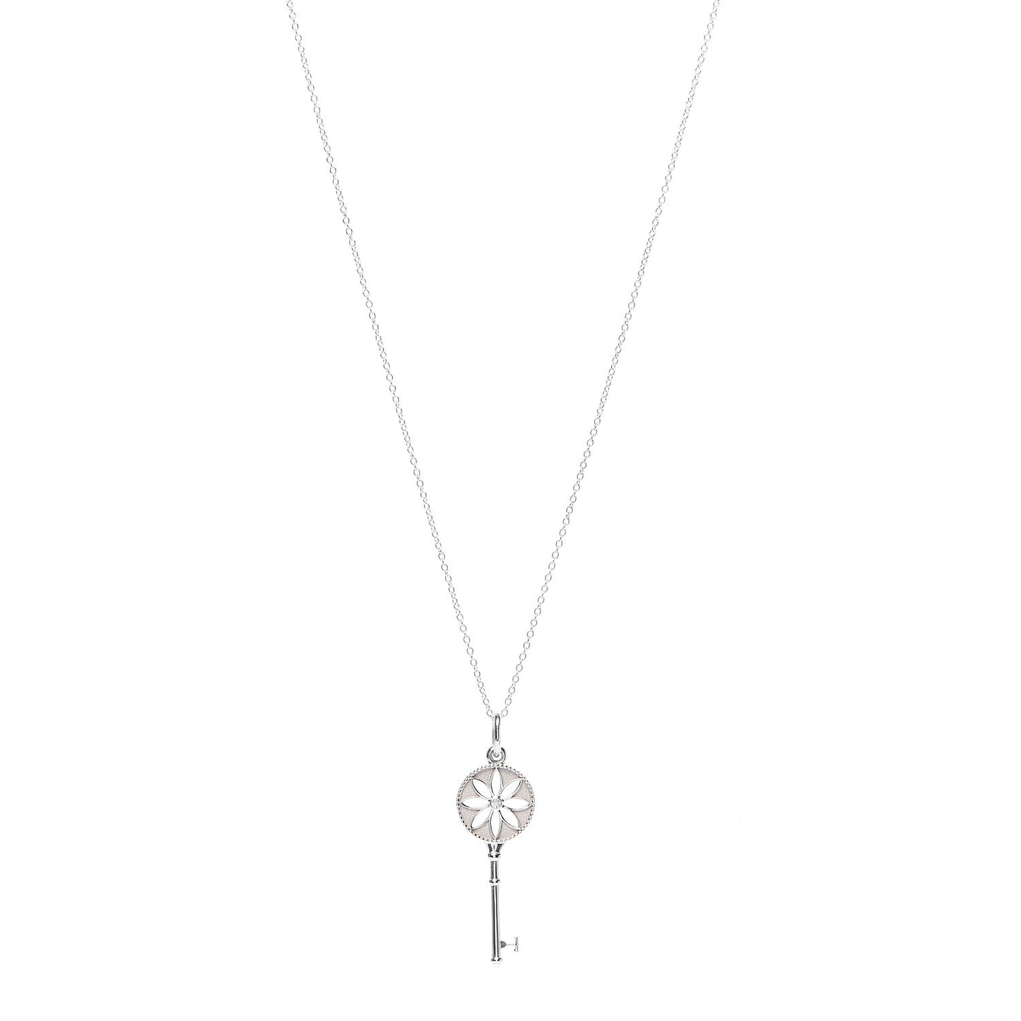 Sterling Silver Diamond Small Daisy Key Pendant Necklace