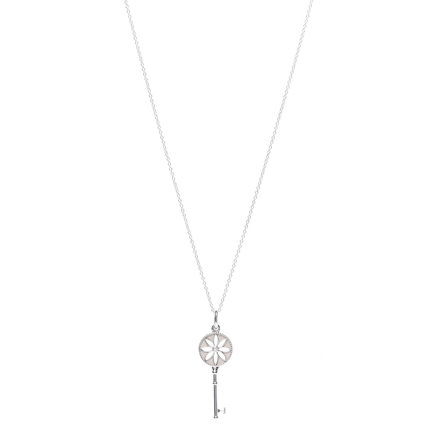 Tiffany Sterling Silver Diamond Small Daisy Key Pendant Necklace 1 of 7
