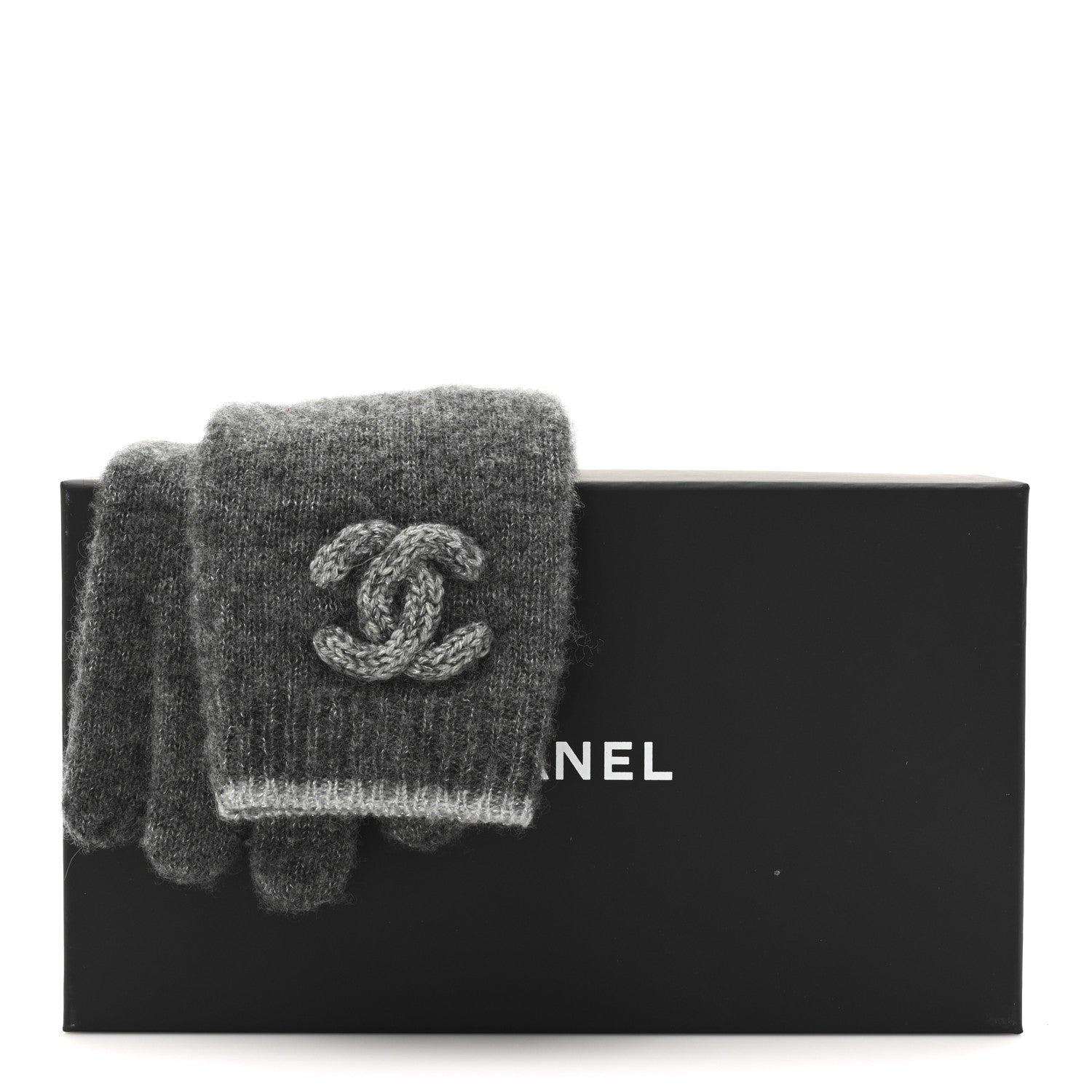 Chanel Cashmere Silk CC Gloves Grey 4 of 4