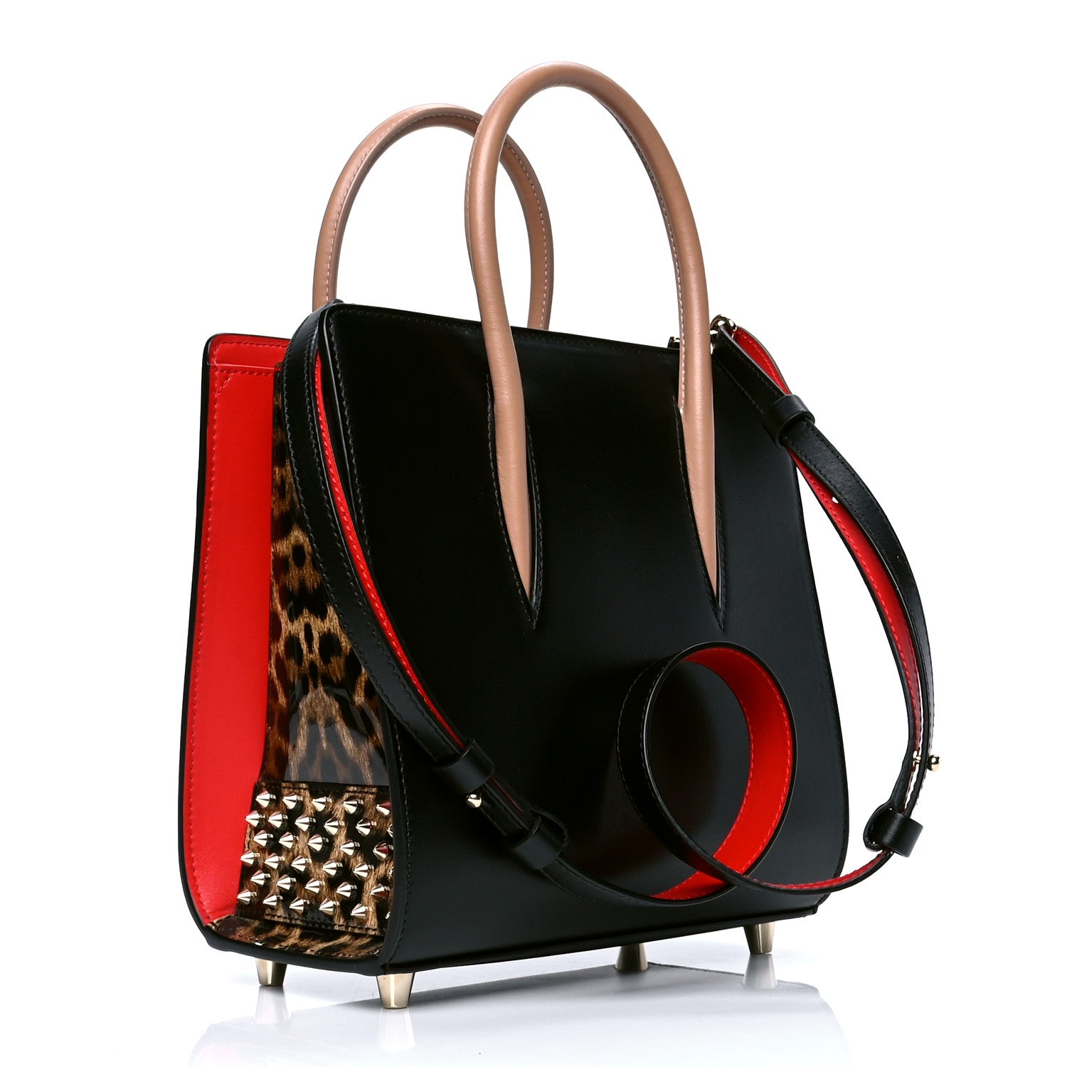 Christian Louboutin Calfskin Patent Leopard Studded Small Paloma Black 2 of 4