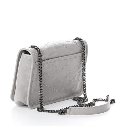 Saint Laurent Crinkled Calfskin Matelasse Monogram Niki Chain Wallet Granite 2 of 8