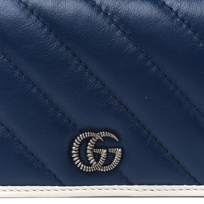 Gucci Vintage Effect Calfskin Matelasse Diagonal Torchon GG Marmont Card Case Wallet Blue Agata Mystic White 5 of 5