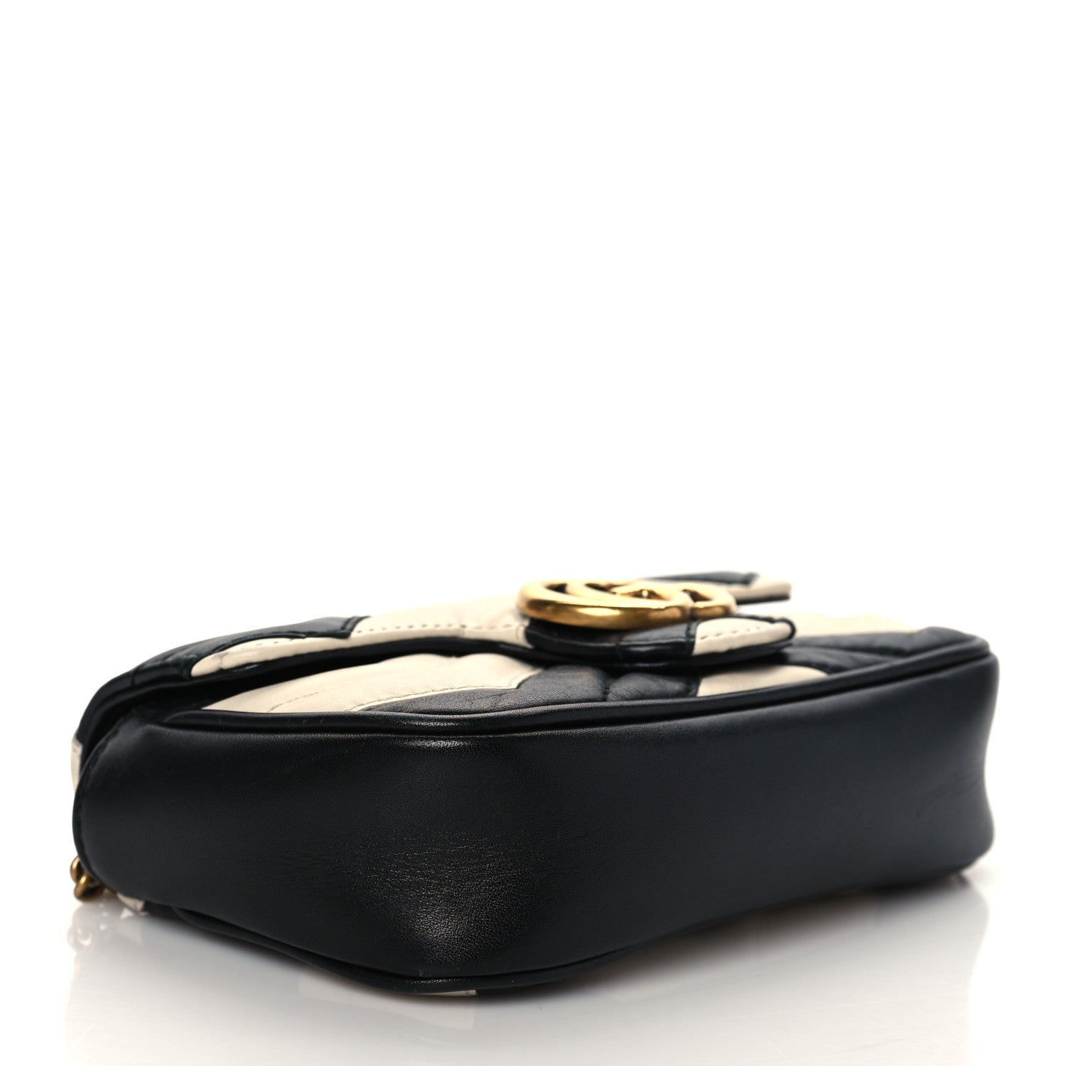 Gucci Calfskin Matelasse Super Mini GG Marmont Shoulder Bag Black White 4 of 10