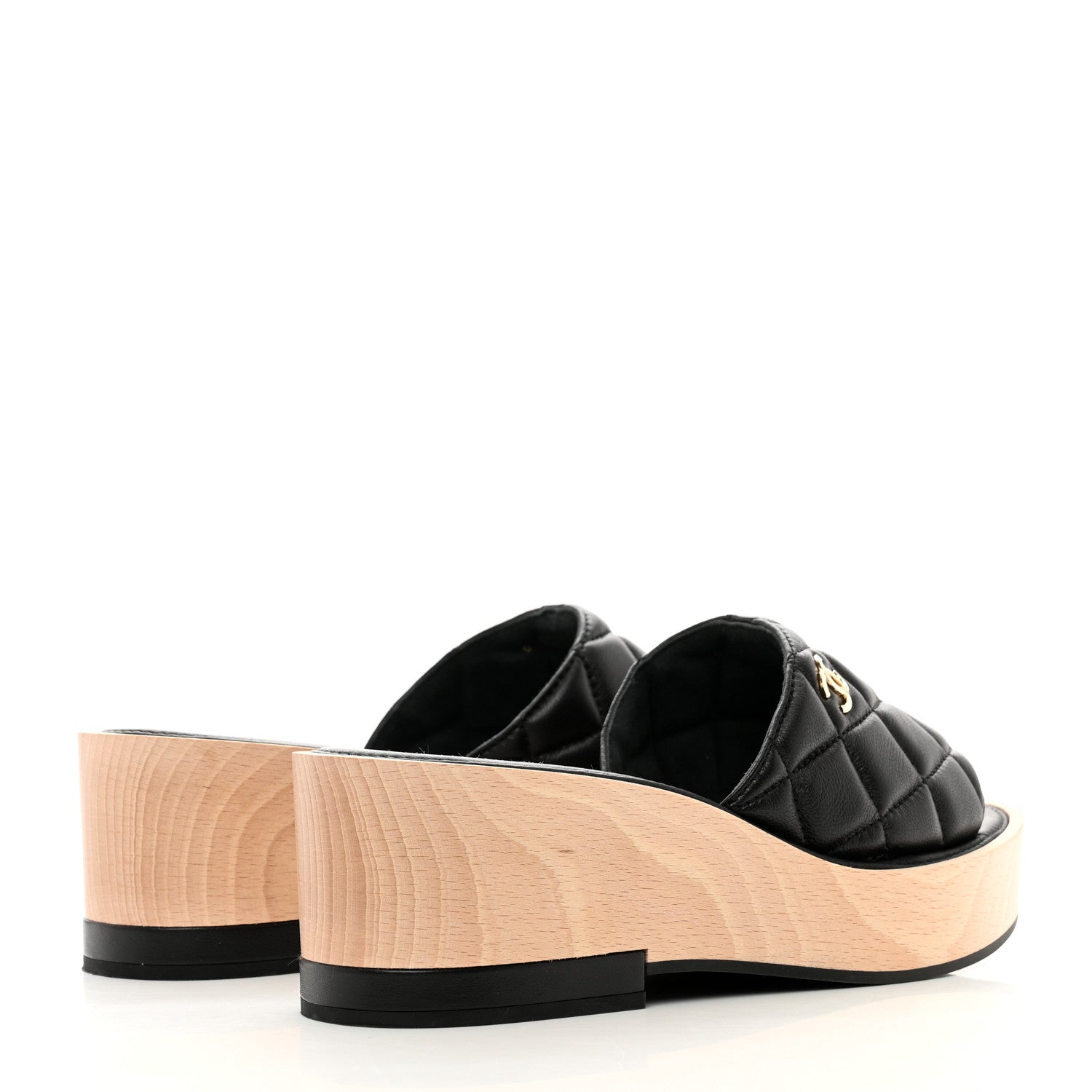 Chanel Lambskin Quilted CC Wedge Sandals 38 Black 4 of 9