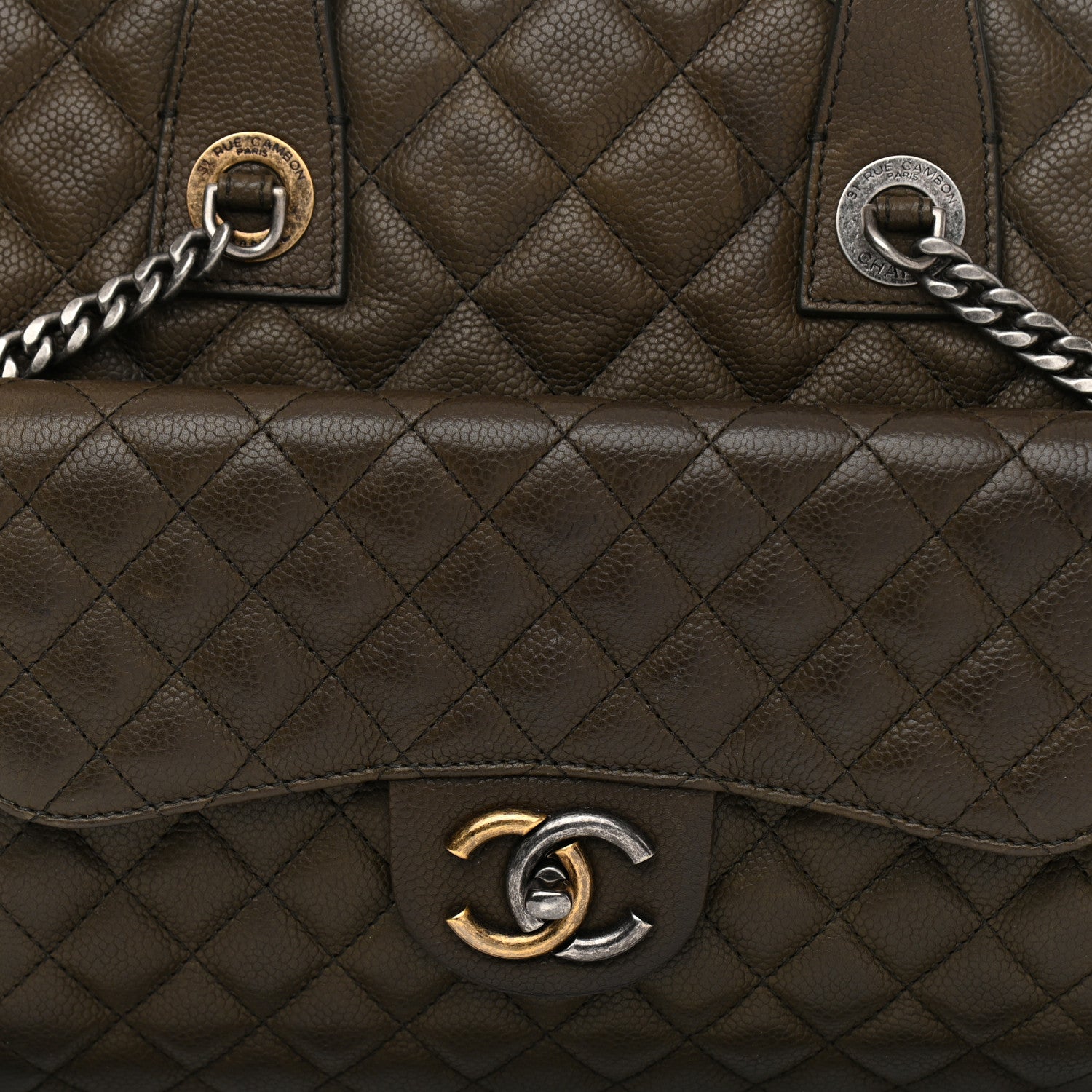 Chanel Caviar Quilted Large Casual Pocket Tote Khaki 8 of 10
