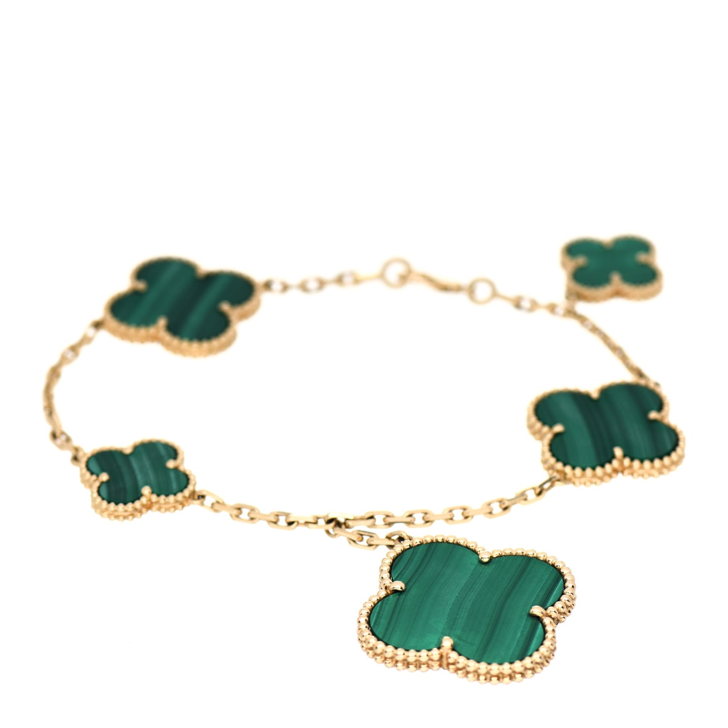 18K Yellow Gold Malachite 5 Motifs Magic Alhambra Bracelet