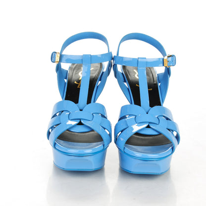 Saint Laurent Vitello Vernice Soft Tribute 75 Platform Sandals 35.5 Blue Clair 2 of 8