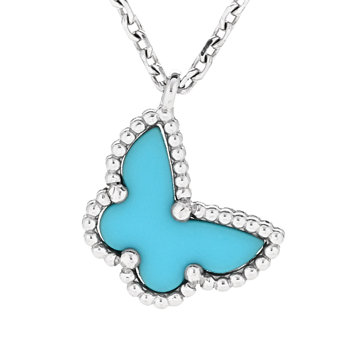 Van Cleef & Arpels 18K White Gold Turquoise Sweet Alhambra Butterfly Pendant Necklace 4 of 7