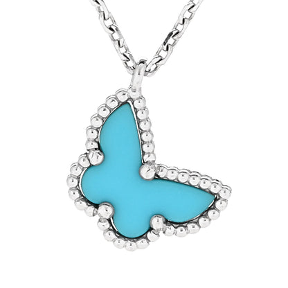 Van Cleef & Arpels 18K White Gold Turquoise Sweet Alhambra Butterfly Pendant Necklace 4 of 7