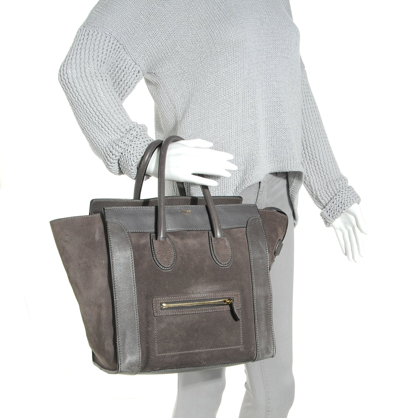 Calfskin Suede Mini Luggage Gray