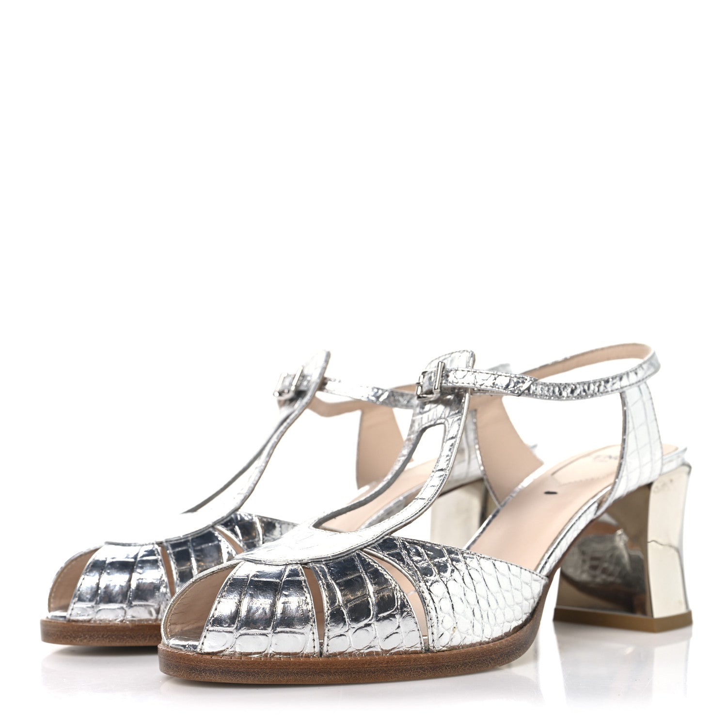 Fendi Metallic Chameleon Block Heel Pumps 38.5 Silver 4 of 8