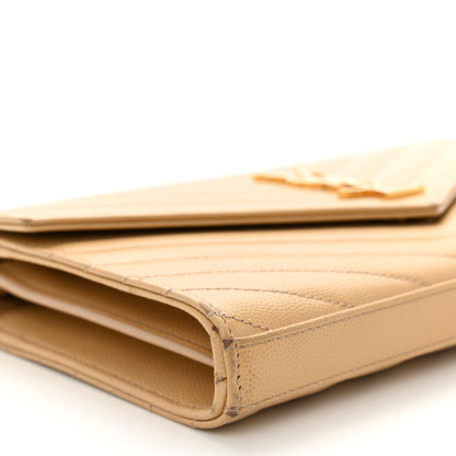 Saint Laurent Grain De Poudre Matelasse Chevron Monogram Chain Wallet Dark Beige 12 of 19