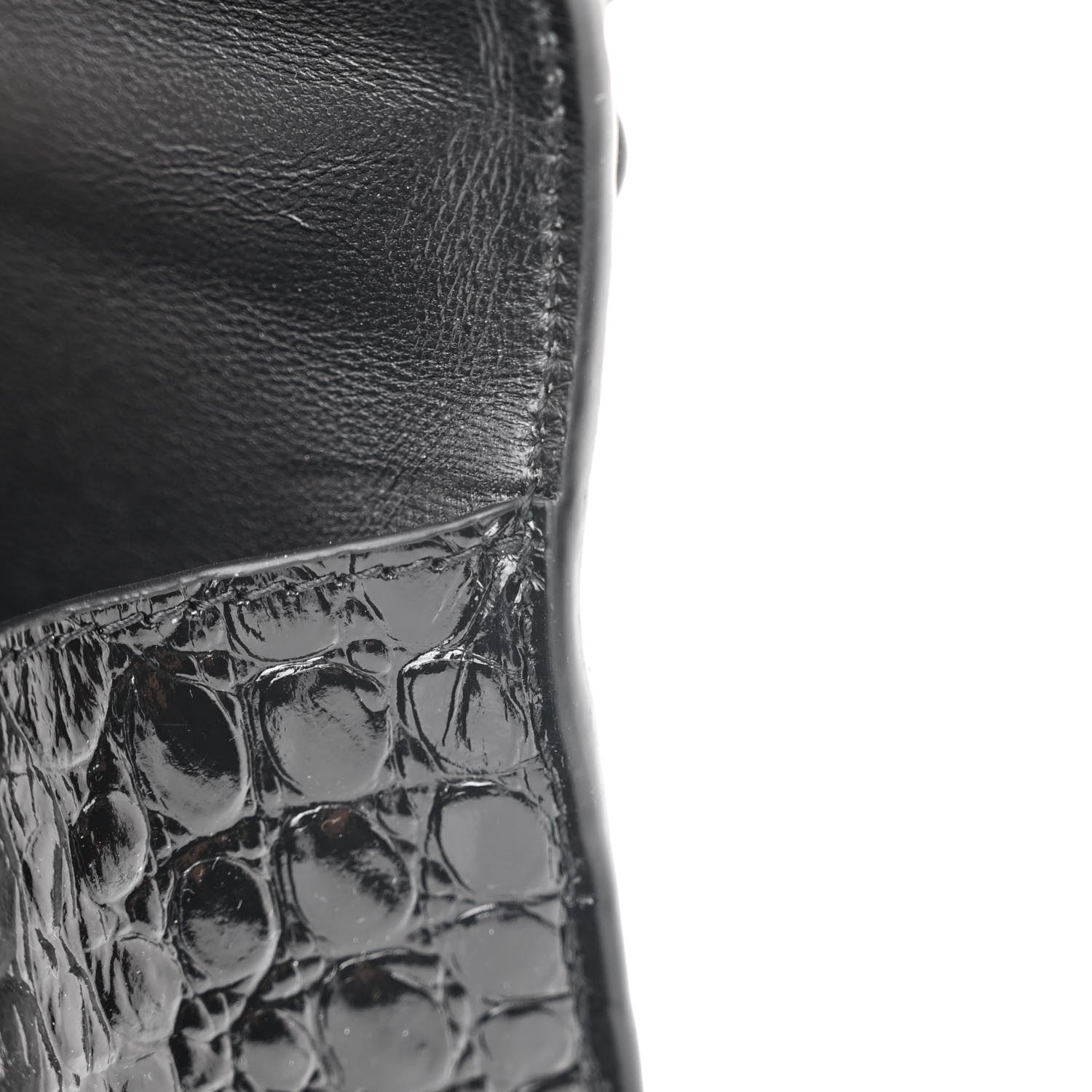 Balenciaga Shiny Calfskin Strass Monochrome Crocodile Embossed Hourglass Top Handle Bag XS Black 10 of 10