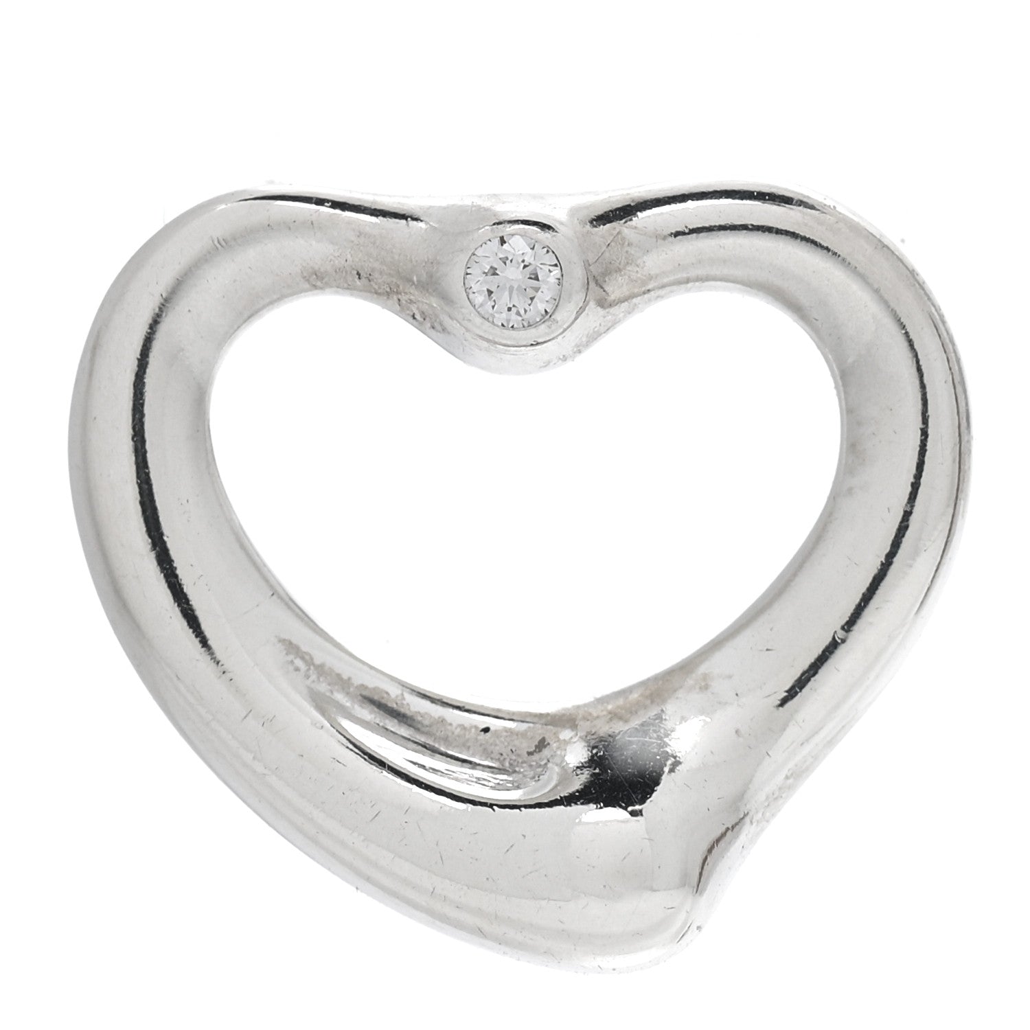 Tiffany Sterling Silver Diamond Small Elsa Peretti Open Heart Charm 1 of 4