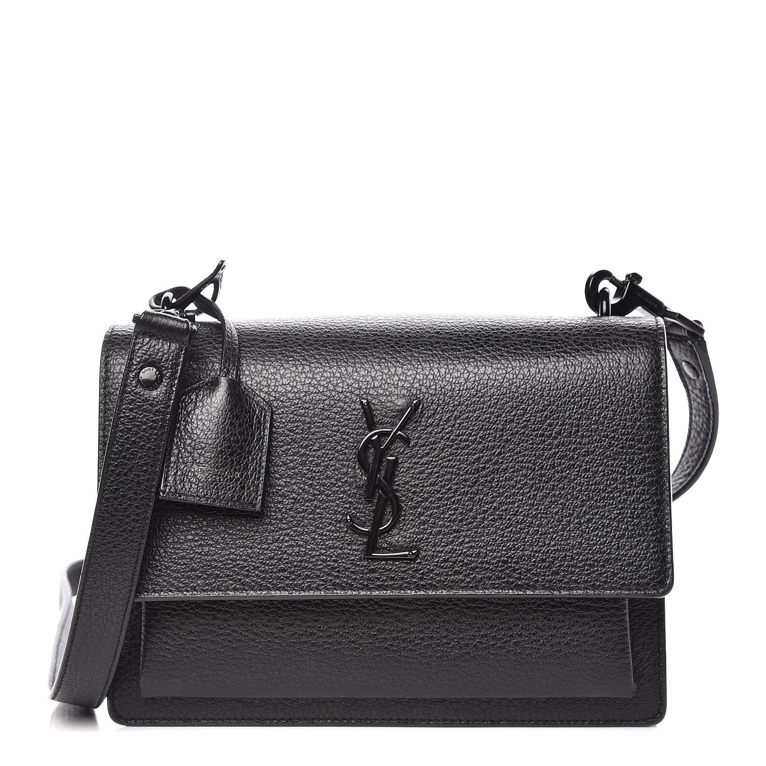 Saint Laurent Grained Calfskin Medium Monogram Sunset Satchel Black 1 of 10