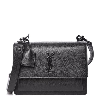 Saint Laurent Grained Calfskin Medium Monogram Sunset Satchel Black 1 of 10