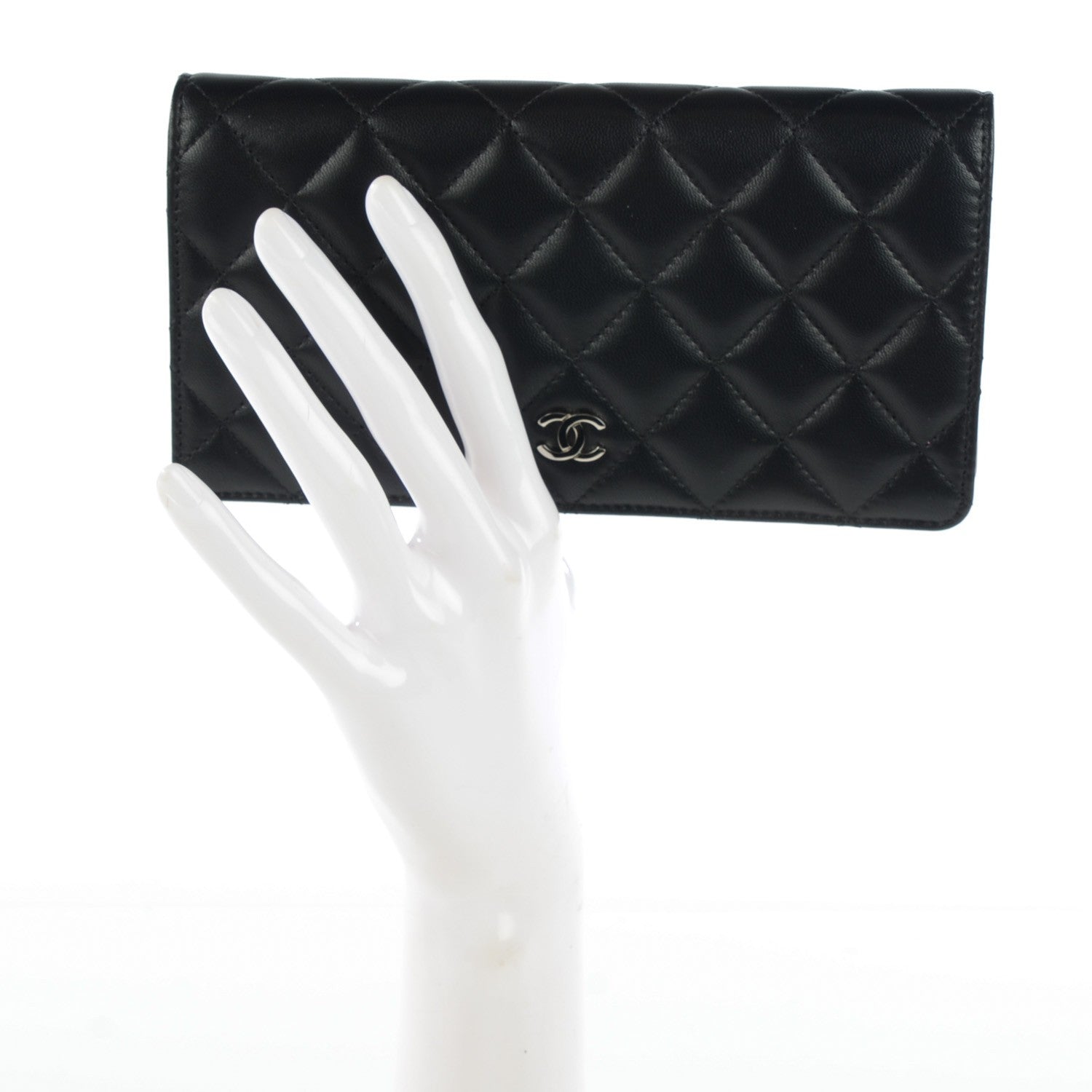 Chanel Lambskin Quilted Yen Wallet Black 2 of 8