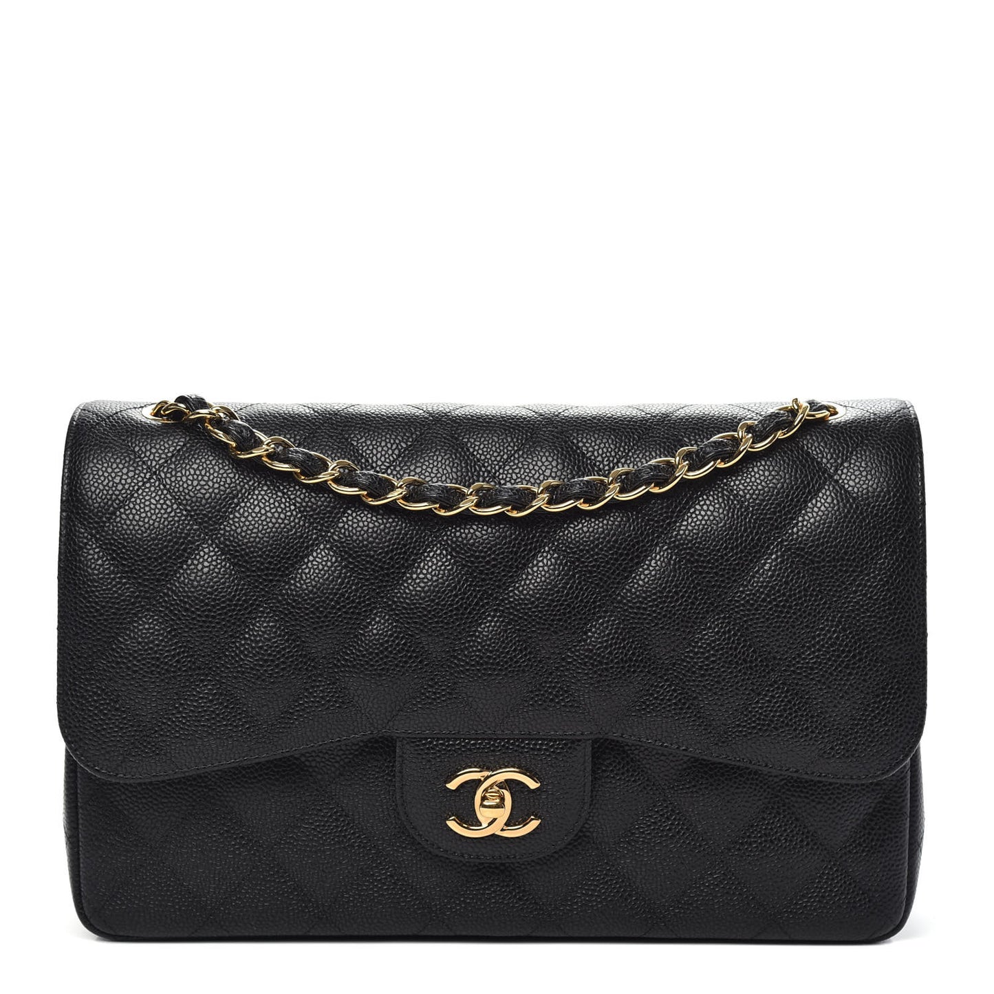 Caviar Quilted Jumbo Double Flap Black