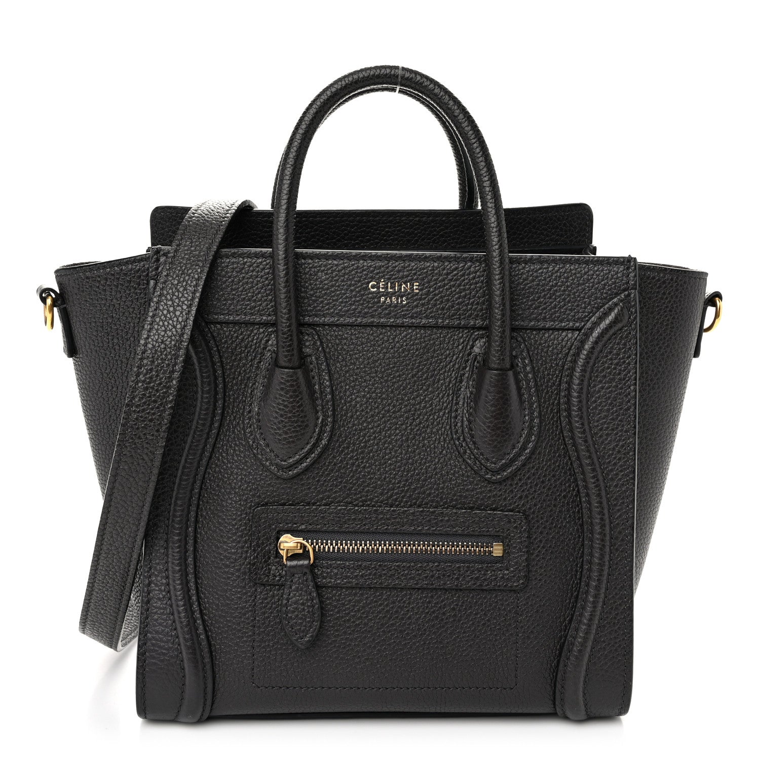 Celine Drummed Calfskin Nano Luggage Liquorice 1 of 10