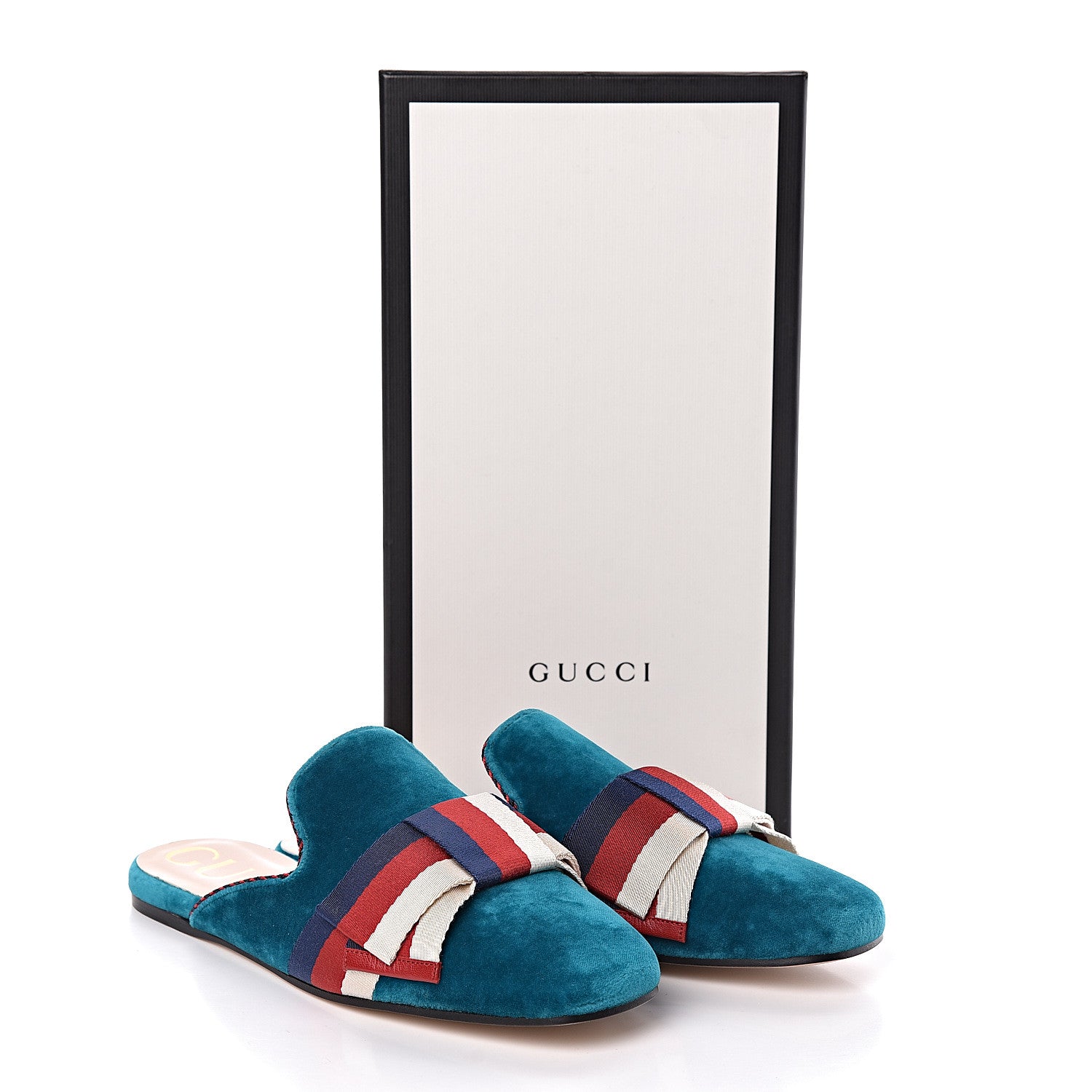 Gucci Softy Velvet Sylvie Bow Slippers 38 Pavone 8 of 8