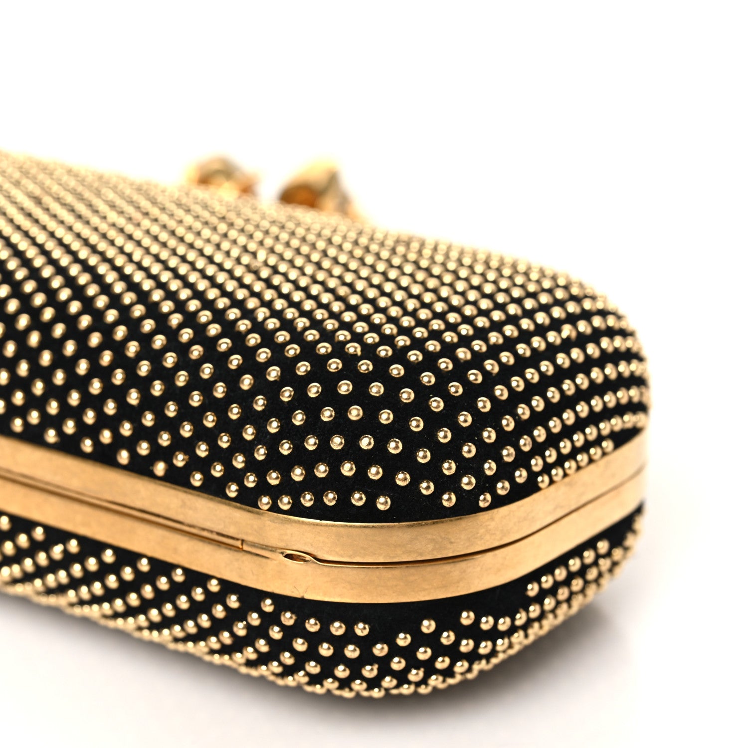 Alexander McQueen Suede Studded Skull Knuckle Box Clutch Black Gold 10 of 10