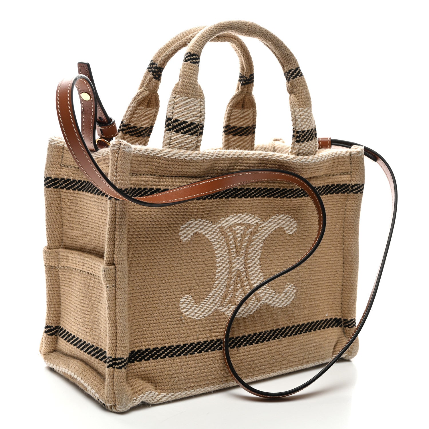 Celine Stripe Triomphe Small Cabas Beige Black 3 of 11