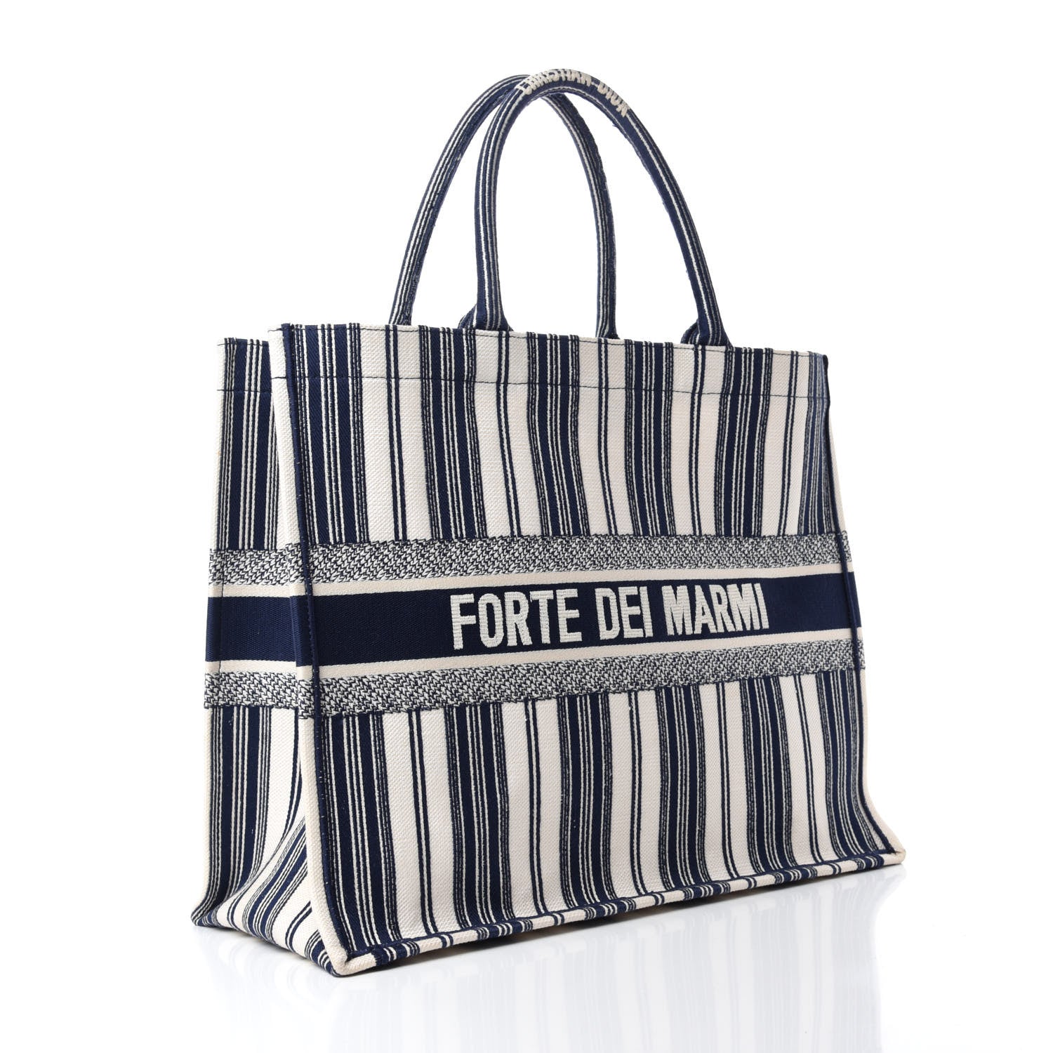 Christian Dior Canvas Embroidered Forte Dei Marmi Striped Book Tote Blue 3 of 14