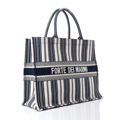 Christian Dior Canvas Embroidered Forte Dei Marmi Striped Book Tote Blue 3 of 14
