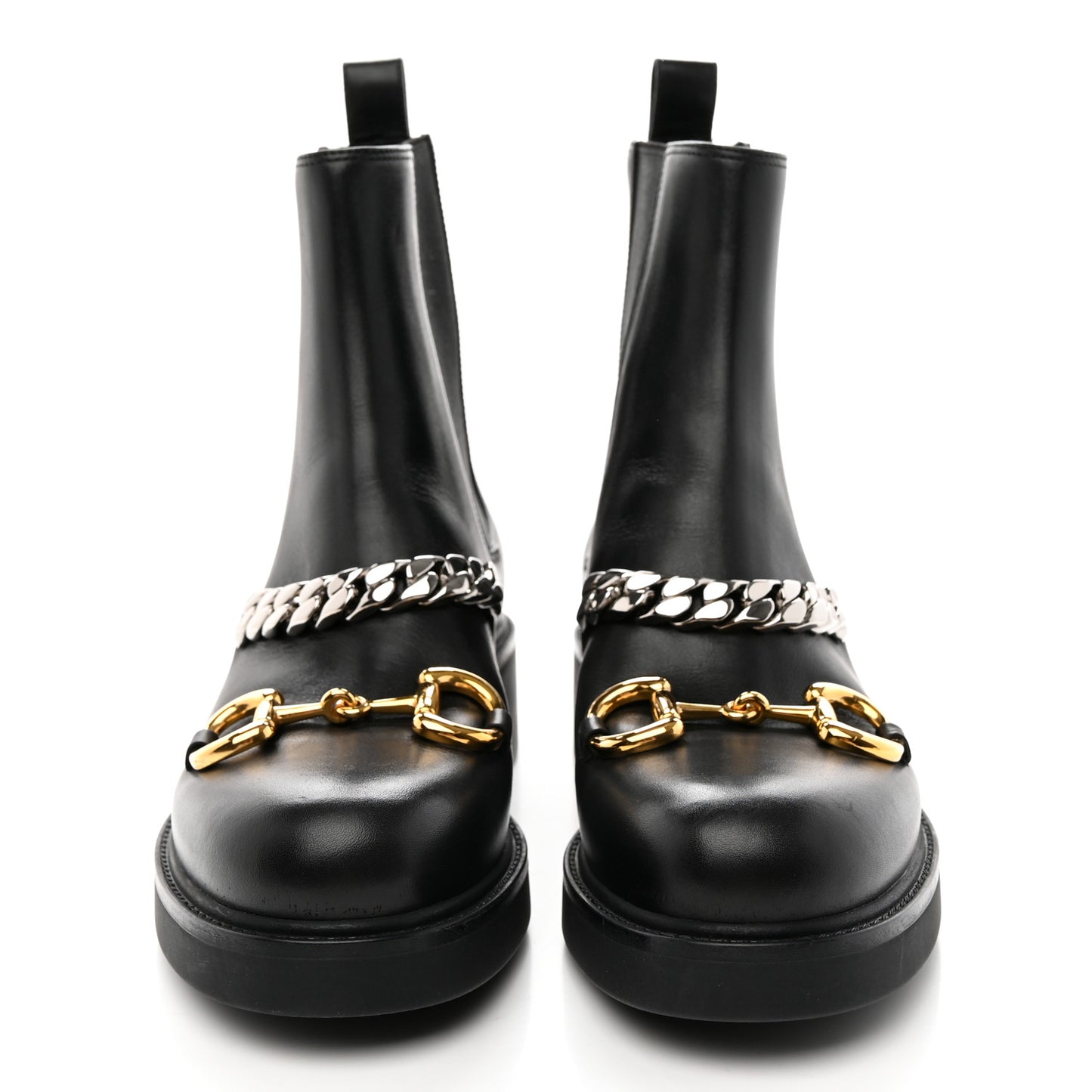 Flores Calfskin Horsebit Chain Ankle Boots 39 Black