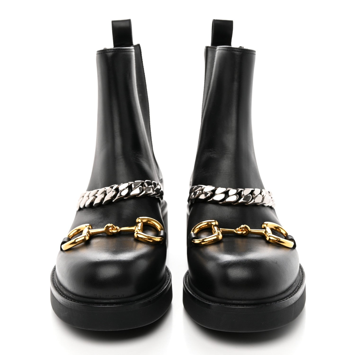 Gucci Flores Calfskin Horsebit Chain Ankle Boots 39 Black 2 of 11