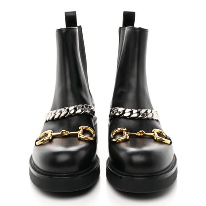 Gucci Flores Calfskin Horsebit Chain Ankle Boots 39 Black 2 of 11