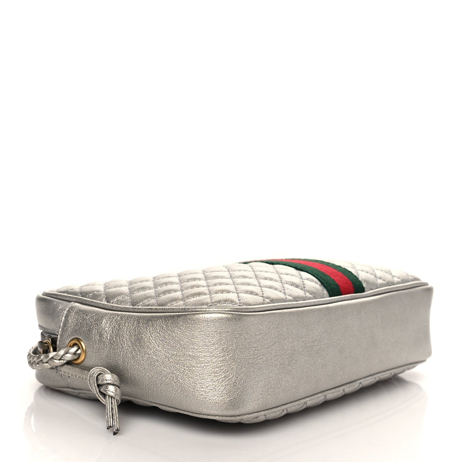 Gucci Laminated Nappa Web Trapuntata Small GG Shoulder Bag Argento 4 of 10