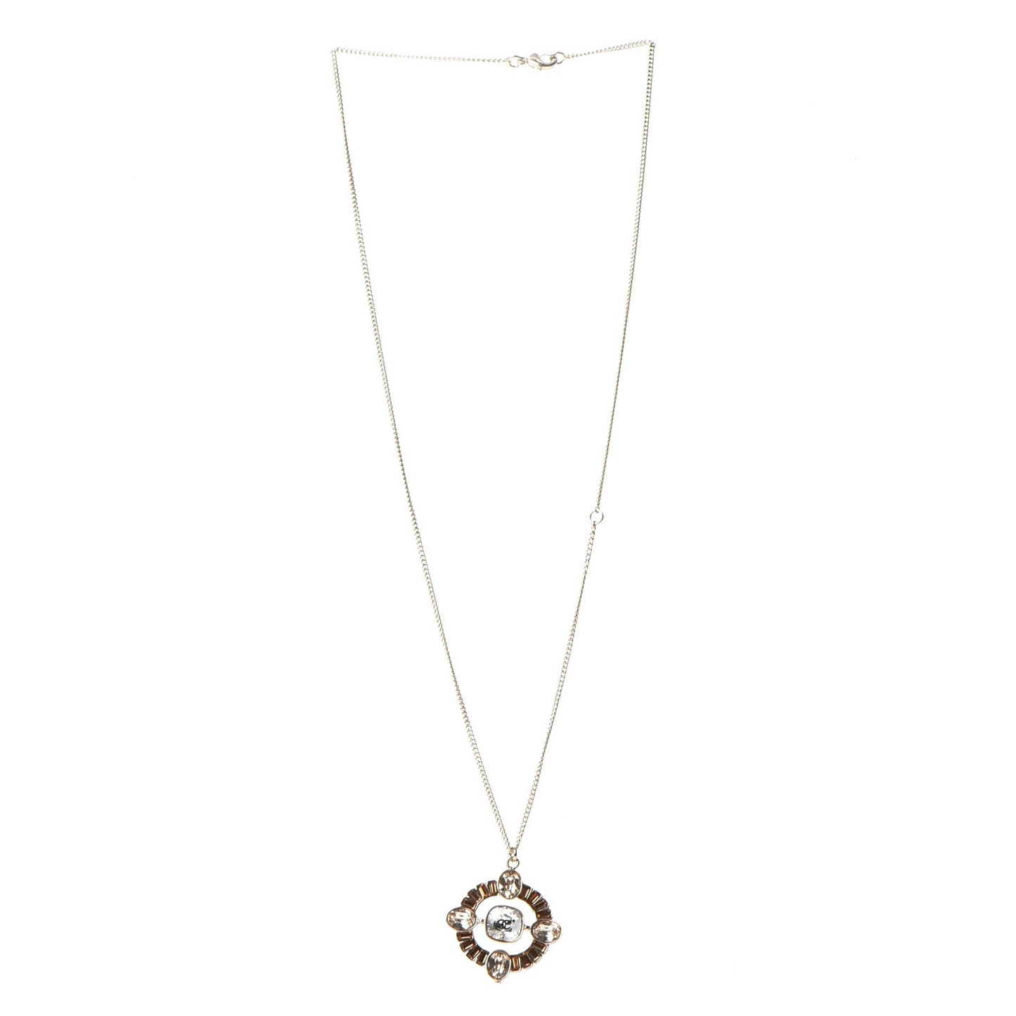 Crystal CC Medallion Necklace Light Gold