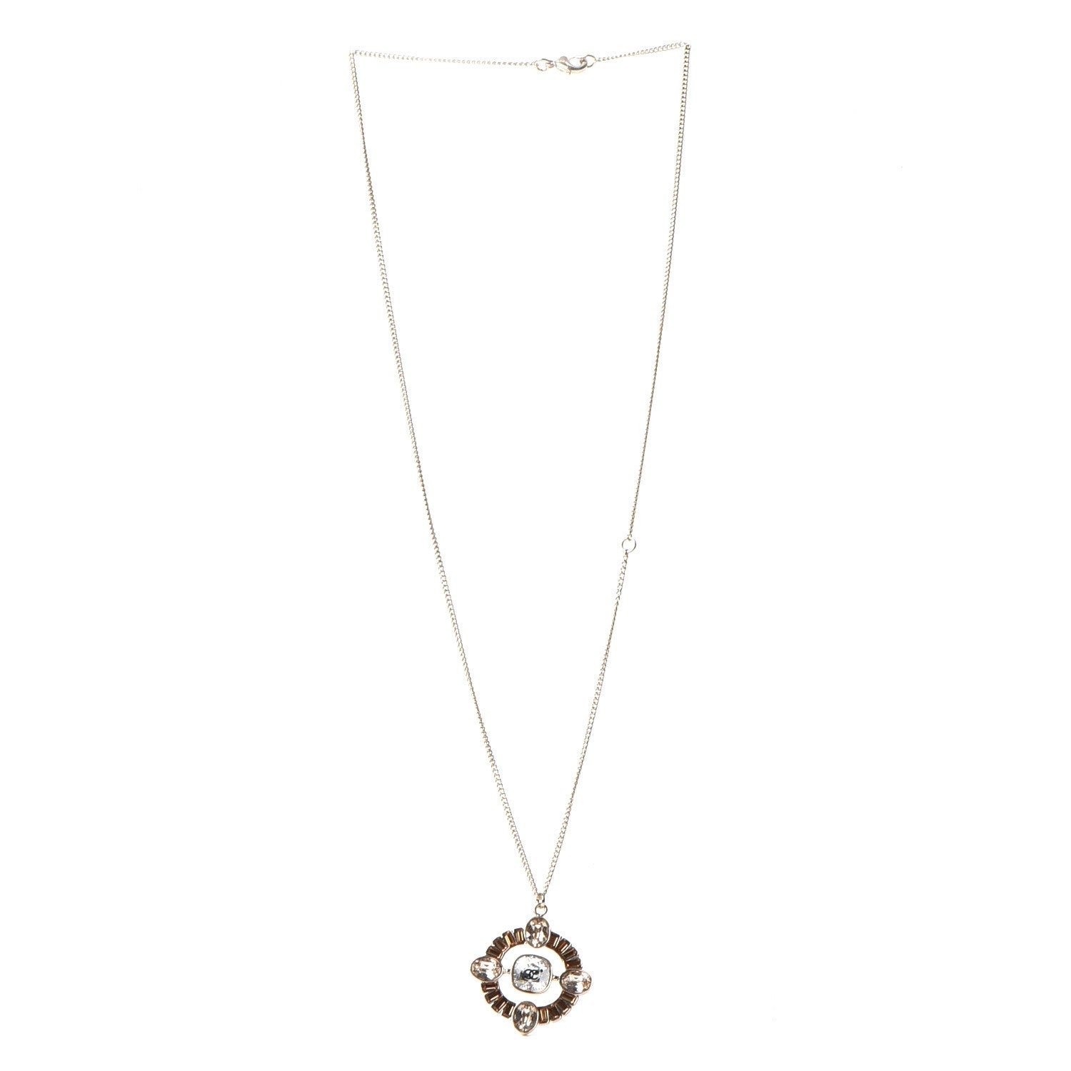 Chanel Crystal CC Medallion Necklace Light Gold 3 of 7