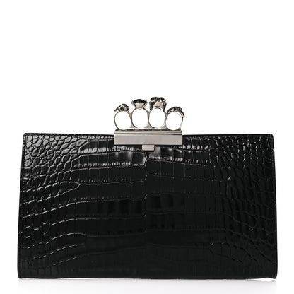 Alexander McQueen Calfskin Crocodile Embossed Knuckle Flat Clutch Black 1 of 9