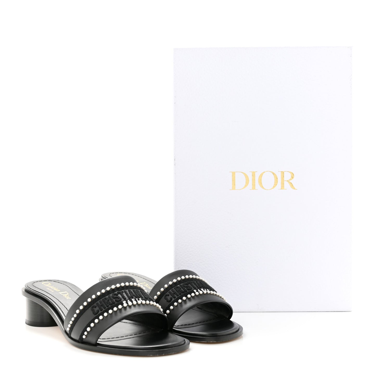 Calfksin Pearl Embroidered Dway 35mm Slide Sandals 35 Black