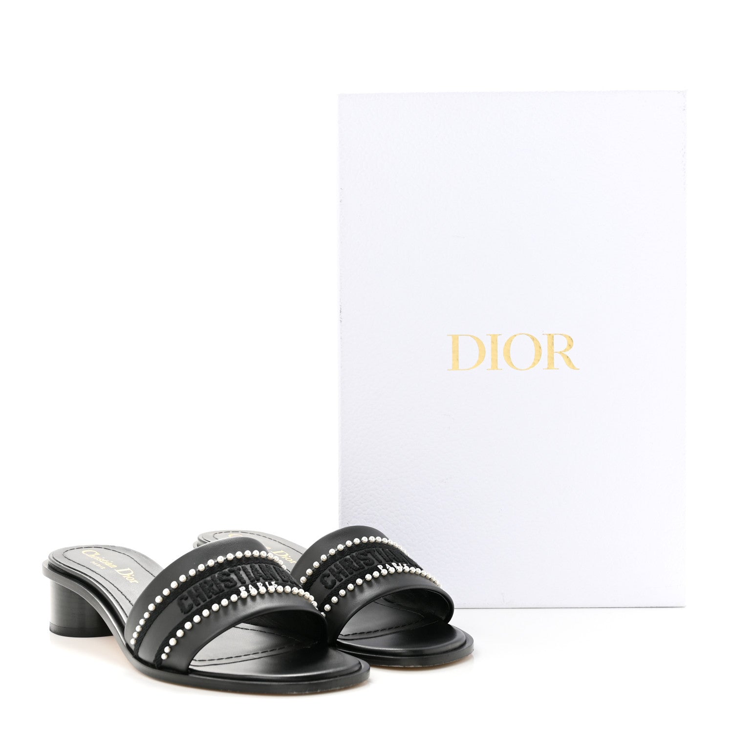 Christian Dior Calfksin Pearl Embroidered Dway 35mm Slide Sandals 35 Black 10 of 10