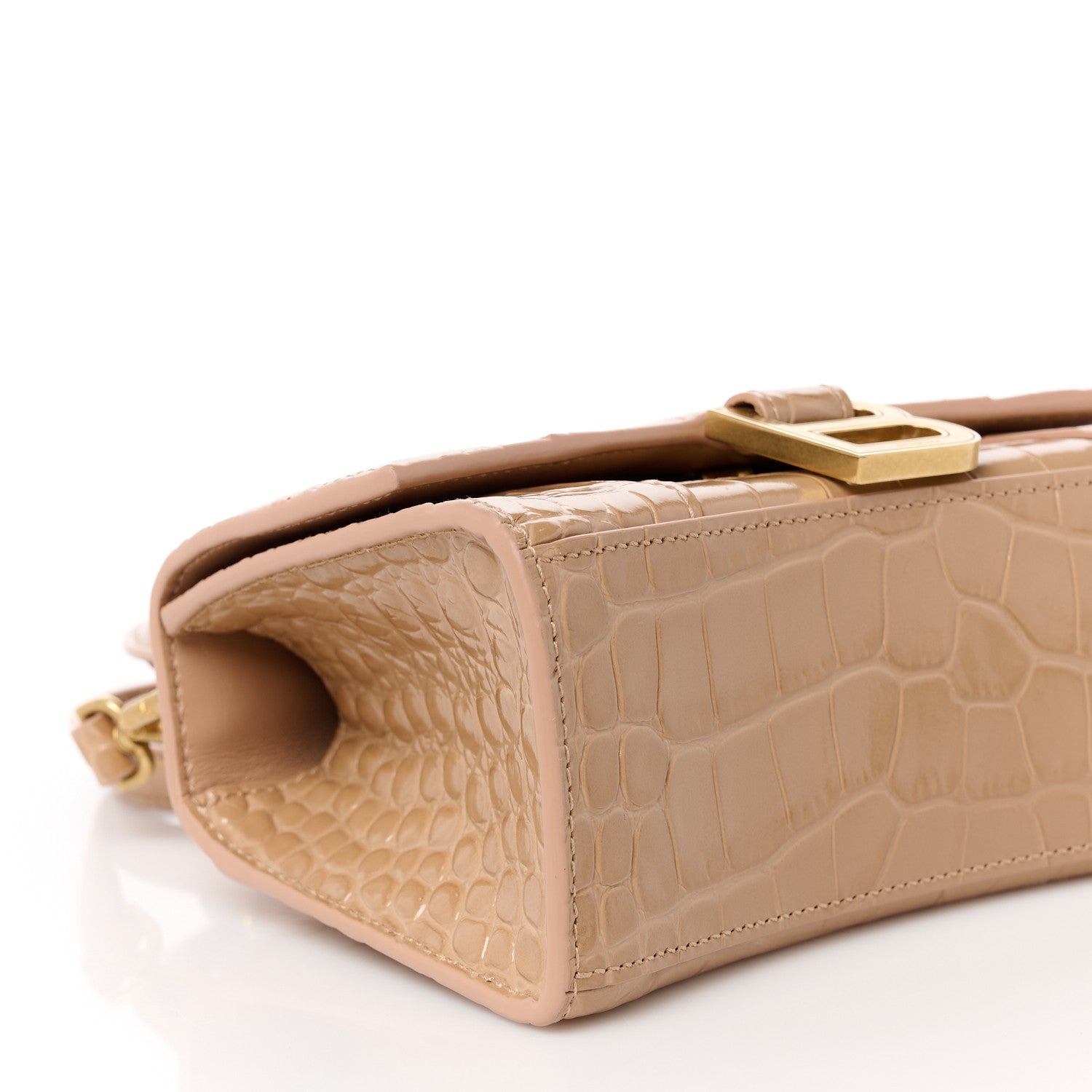 Balenciaga Shiny Calfskin Crocodile Embossed Hourglass Top Handle Bag XS Nude Beige 9 of 12