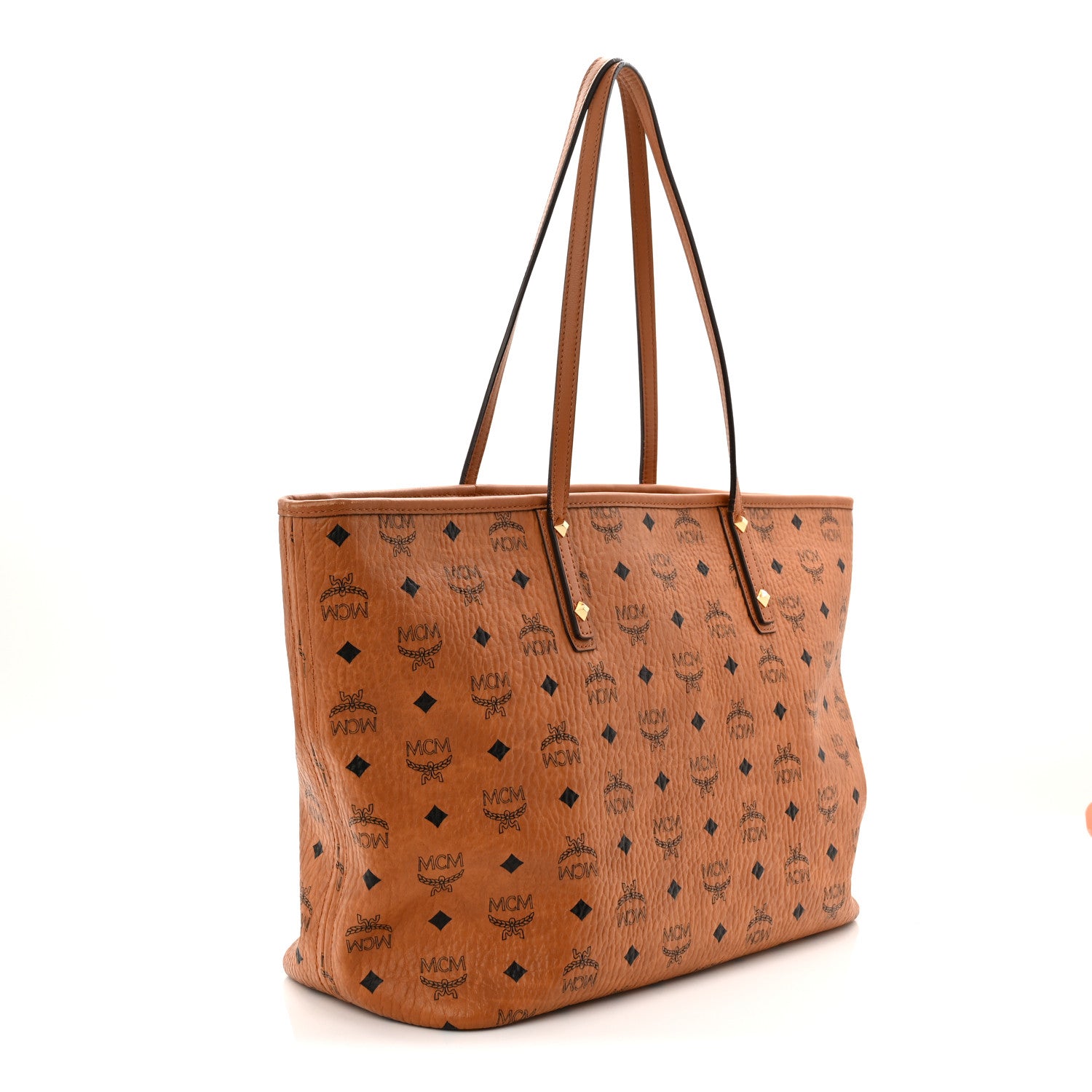 MCM Visetos Medium Anya Top Zip Shopper Tote Cognac 4 of 14