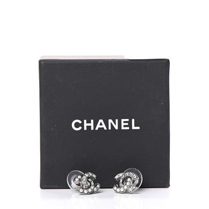 Chanel Pearl Crystal CC Earrings Ruthenium 5 of 5