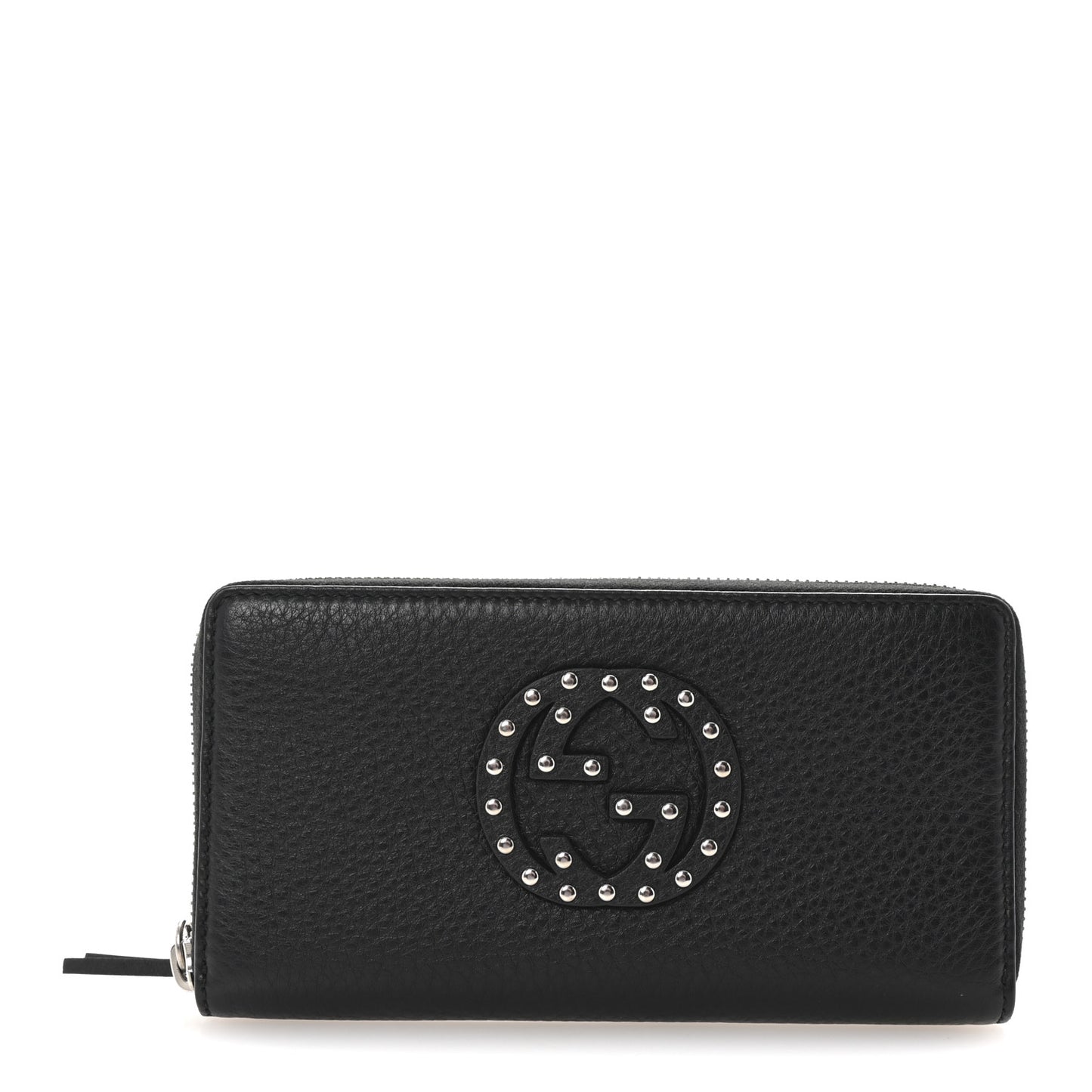 Pebbled Calfskin Studded Soho Zip Around Wallet Black