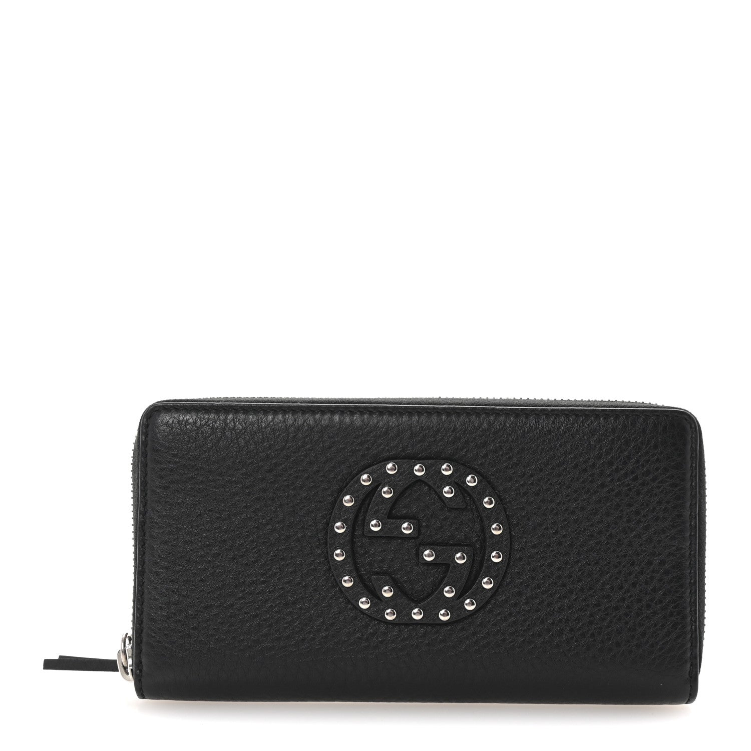 Gucci Pebbled Calfskin Studded Soho Zip Around Wallet Black 1 of 7