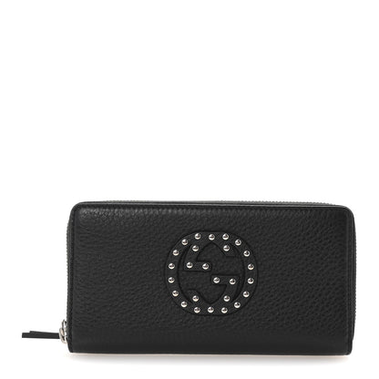 Gucci Pebbled Calfskin Studded Soho Zip Around Wallet Black 1 of 7
