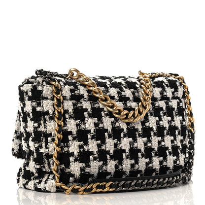 Chanel Tweed Quilted Maxi Chanel 19 Flap Black Ecru White 3 of 11